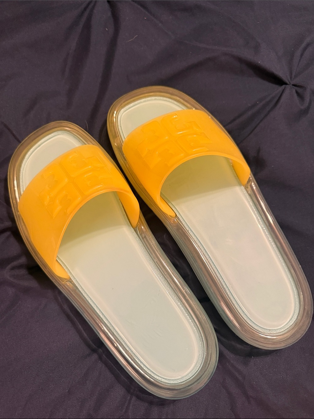 Tory Burch Bright Yellow Aqua Bubble Jelly Slides